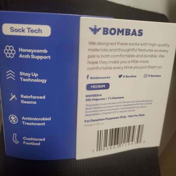 Bombas calf socks one pair sz medium honeycomb stay up cushioned black new - Picture 7 of 8
